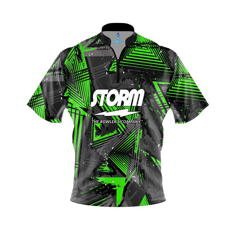 Storm Green Triangles Quick Ship CoolWick Sash Zip Bowling Jersey Questions & Answers