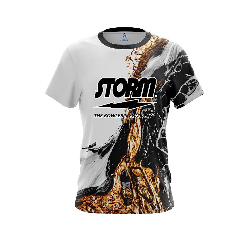 Storm Black And Gold Liquid Marble CoolWick Bowling Jersey Questions & Answers