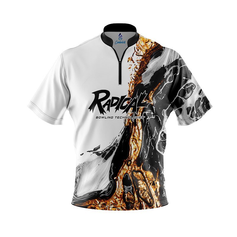 Radical Black And Gold Liquid Marble Quick Ship CoolWick Sash Zip Bowling Jersey Questions & Answers