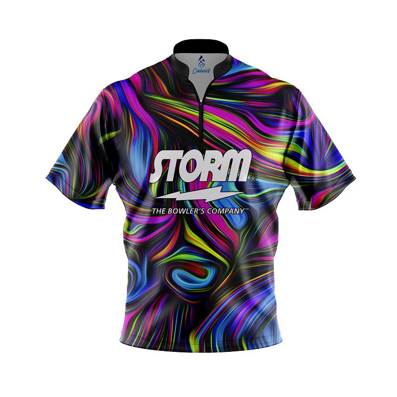 Storm Psychedelic Swirl Quick Ship CoolWick Sash Zip Bowling Jersey Questions & Answers