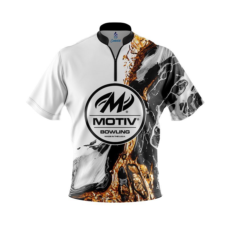 Motiv Black And Gold Liquid Marble Quick Ship CoolWick Sash Zip Bowling Jersey Will you be getting men’s mediums ba