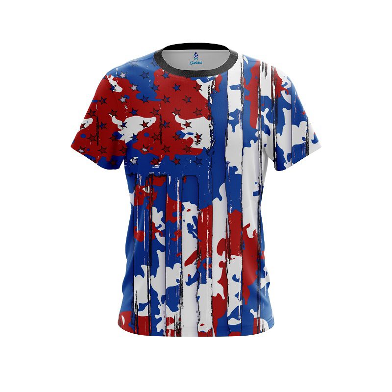 Red White and Blue American Camo Spots CoolWick Bowling Jersey Questions & Answers