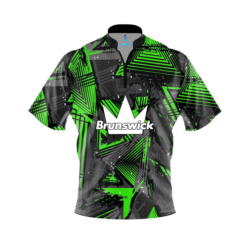 Brunswick Green Triangles Quick Ship CoolWick Sash Zip Bowling Jersey Questions & Answers