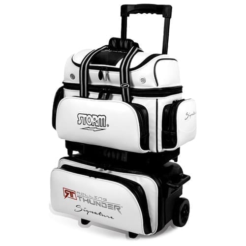 Storm Rolling Thunder 4 Ball Roller Bowling Bag Signature White Black Questions & Answers