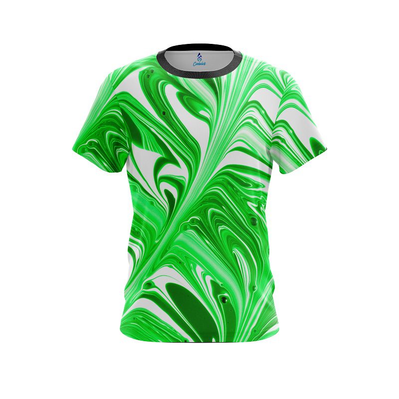 Plain Green And White Liquid Swirls CoolWick Bowling Jersey Questions & Answers