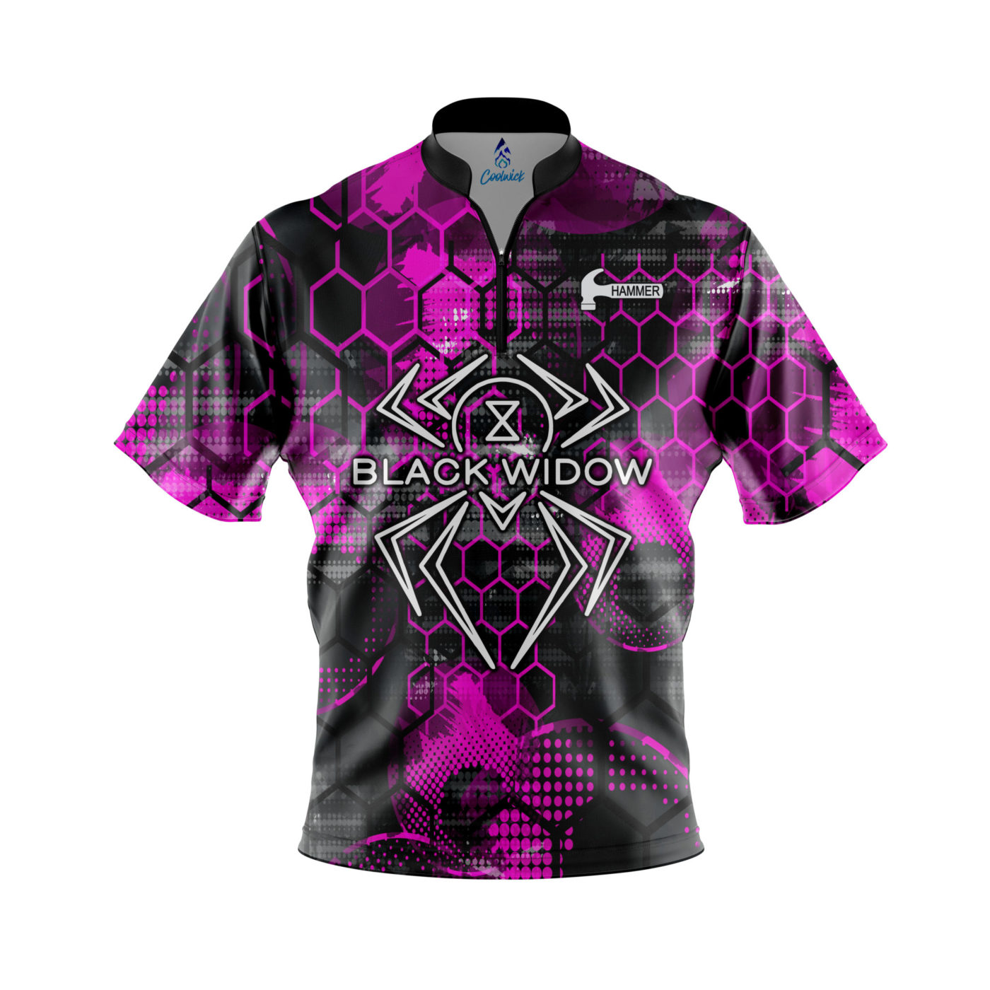 Hammer Black Widow Pink Honeycomb Quick Ship CoolWick Sash Zip Bowling Jersey Questions & Answers