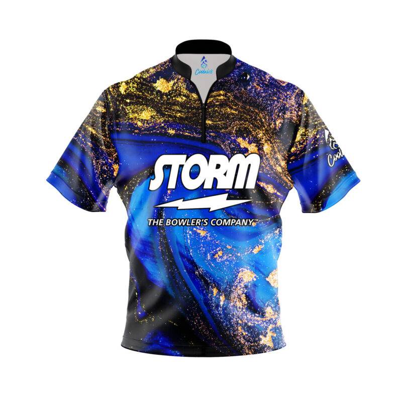 Storm Blue Gold Liquid Marble Quick Ship CoolWick Sash Zip Bowling Jersey Questions & Answers